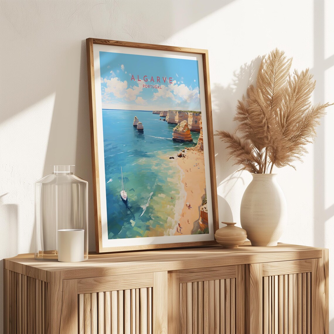 Algarve Portugal Golden Cliffs Beach Travel Poster above the Cove - Image 2