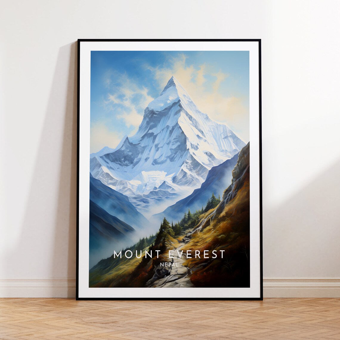 Mount Everest Nepal Himalaya Snow Peak Travel Poster in Alpine Light
