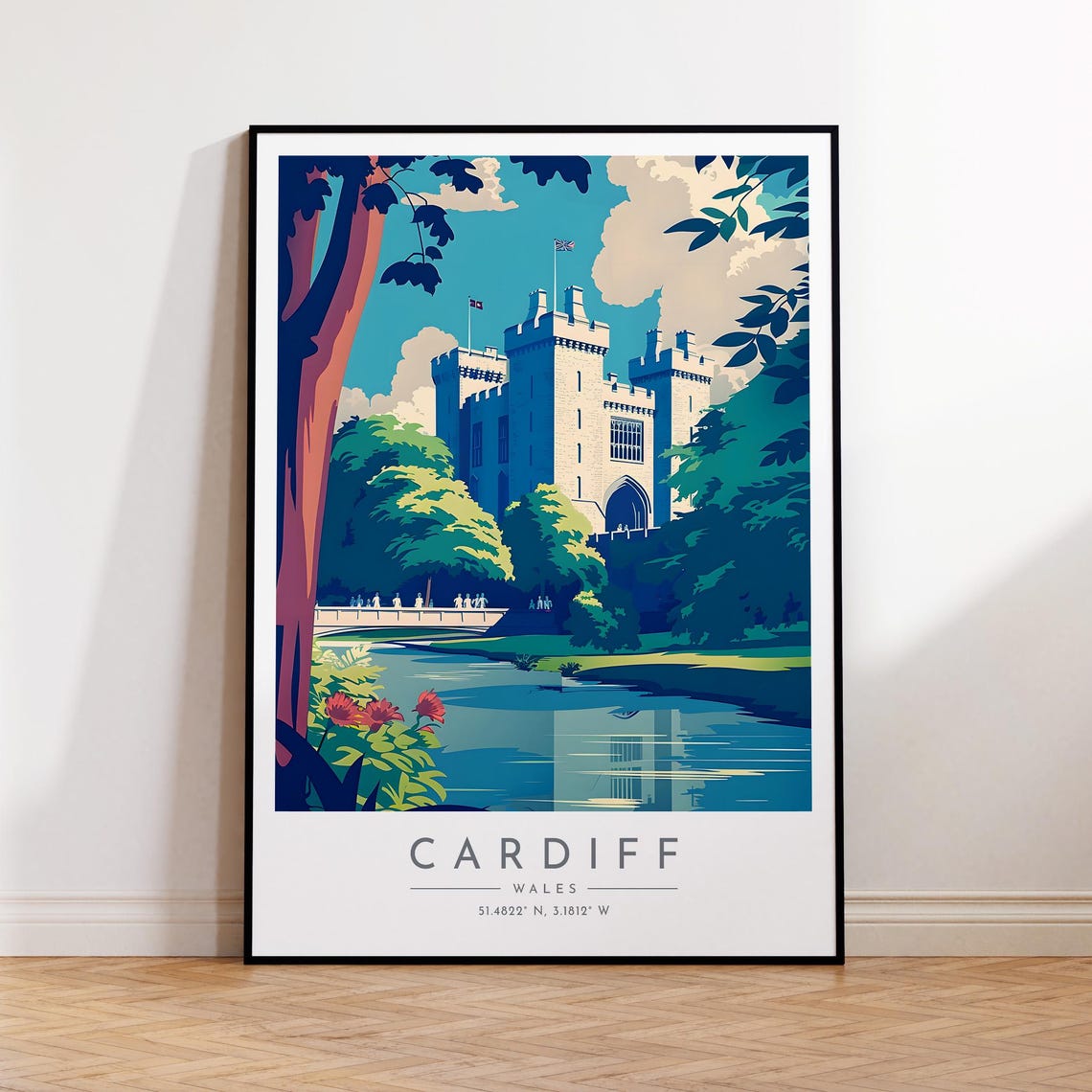 Cardiff Wales Castle Riverside Gardens Historic Castle View Poster