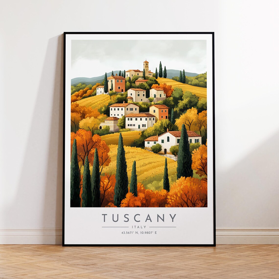 Tuscany Autumn Hill Town Cypress Trees Landscape Travel Poster