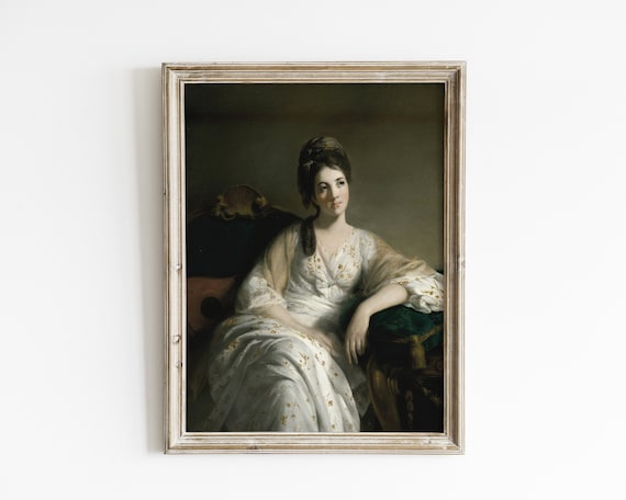 Seated Lady in White Gown Antique Portrait Classic Oil Painting Poster