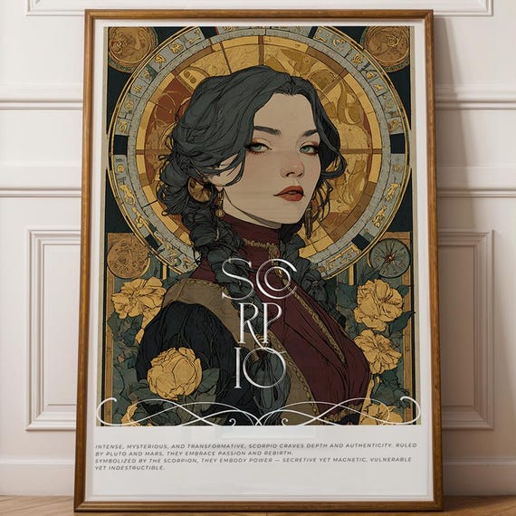 Art Nouveau Scorpio Zodiac Poster, Mucha Inspired Print