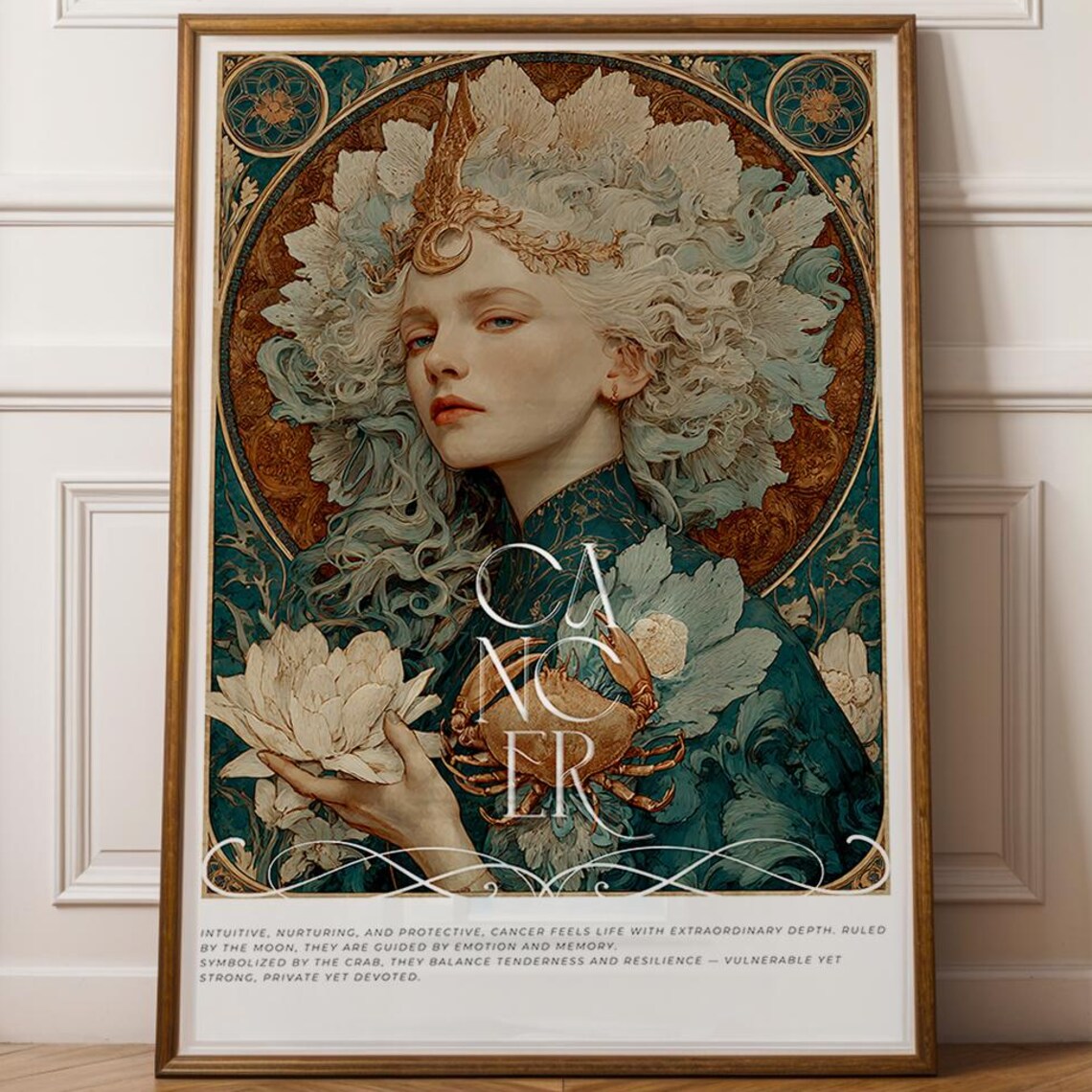 Cancer Zodiac Astrology Poster, Nouveau Art Print