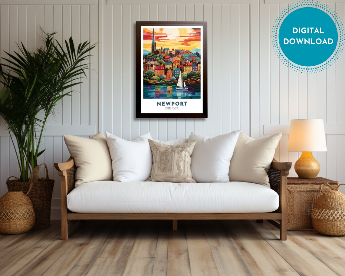 Newport Travel Poster Of Rhode Island Art Nouveau Gift For Lovers Of Rhode Island Wall Art Decor Of Newport Painting - Image 3
