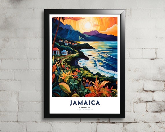 Jamaica Travel Poster Of Caribbean Art Nouveau Gift For Lovers Of Jamaica Caribbean Wall Art Decor Of Jamaica Painting