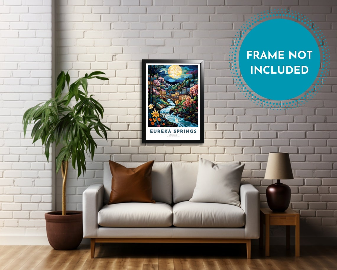 Eureka Springs Arkansas Moonlit Waterfall Night Scene Travel Poster - Image 4