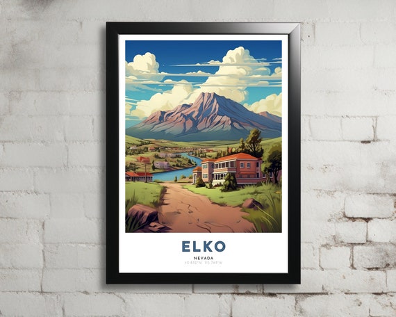 Elko Travel Poster Of Nevada Art Nouveau Gift For Lovers Of Elko Nevada Wall Art Decor Of Humboldt Painting
