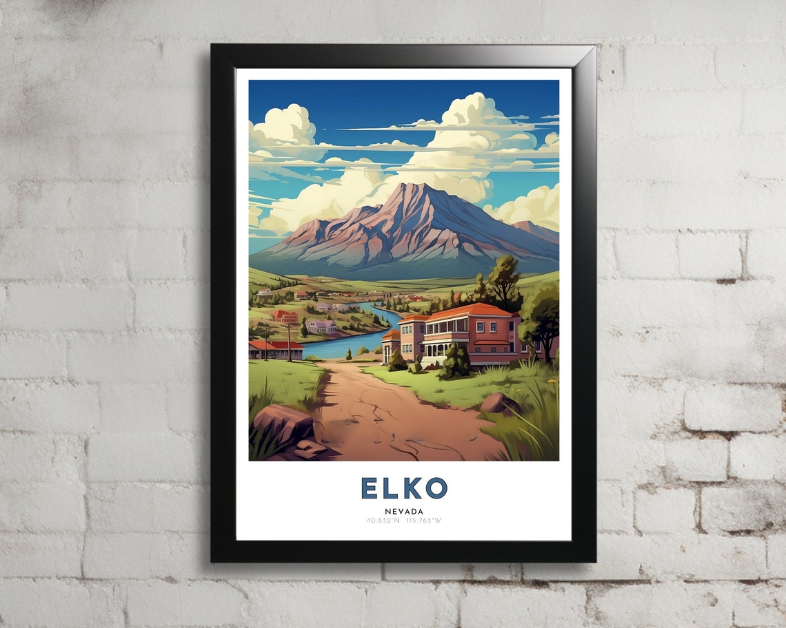 Elko Travel Poster Of Nevada Art Nouveau Gift For Lovers Of Elko Nevada Wall Art Decor Of Humboldt Painting