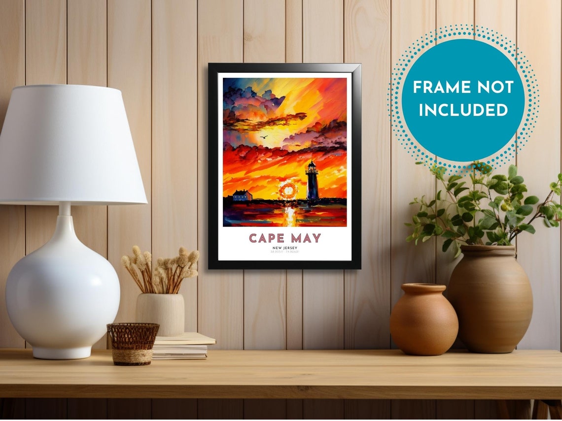 Cape May New Jersey Lighthouse Dramatic Orange Sunset Poster - Image 4