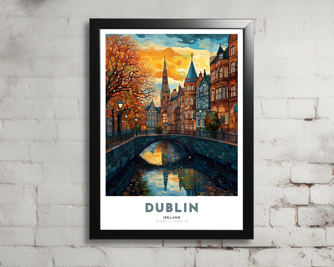 Dublin Travel Poster Of Ireland Art Nouveau Gift For Lovers Of Dublin Ireland Wall Art Decor Of Dublin Painting