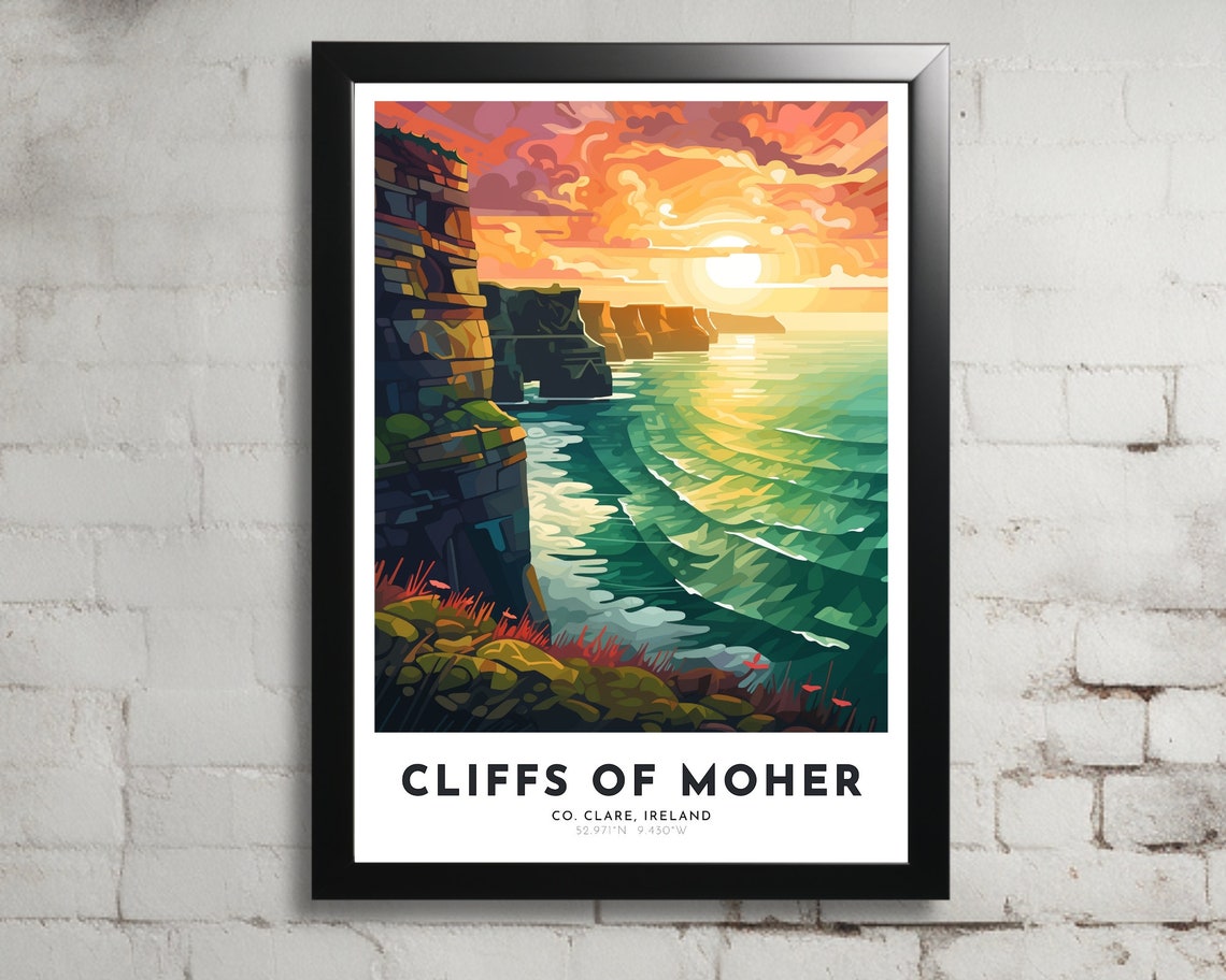 Cliffs Of Moher Travel Poster Of Ireland Art Nouveau Gift For Lovers Of Ireland Wall Art Decor Print Of County Clare Painting