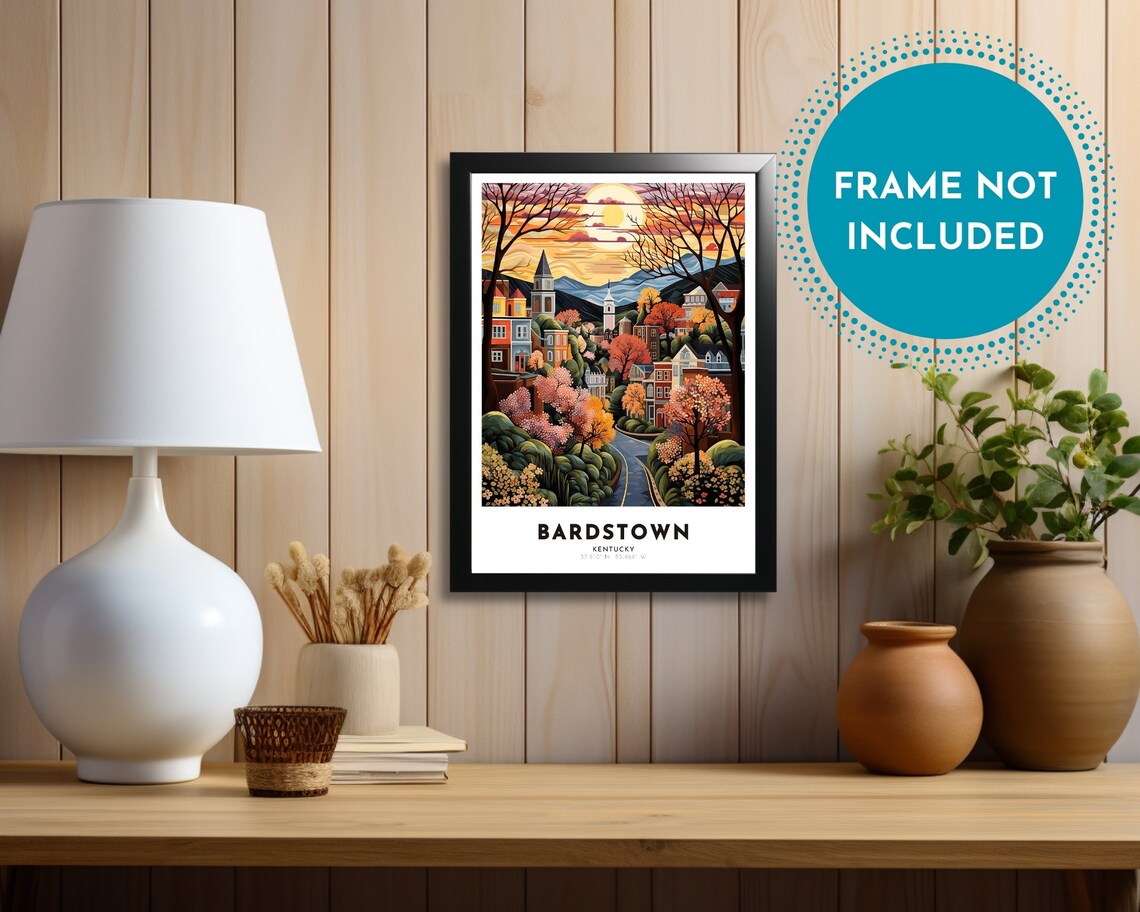 Bardstown Kentucky Hillside Town Autumn Sunset Travel Poster - Image 3