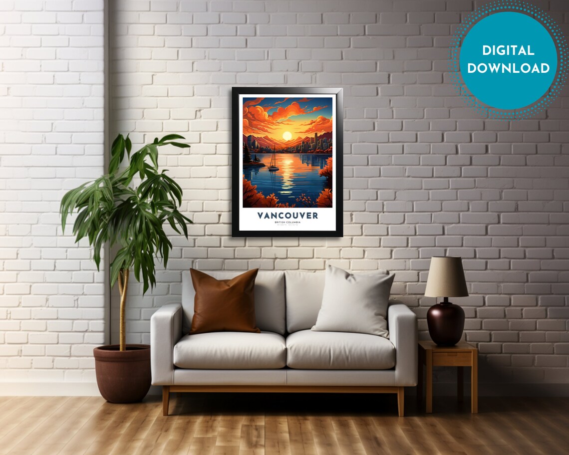 Vancouver British Columbia Harbor Sunset Sailboat Travel Poster - Image 4