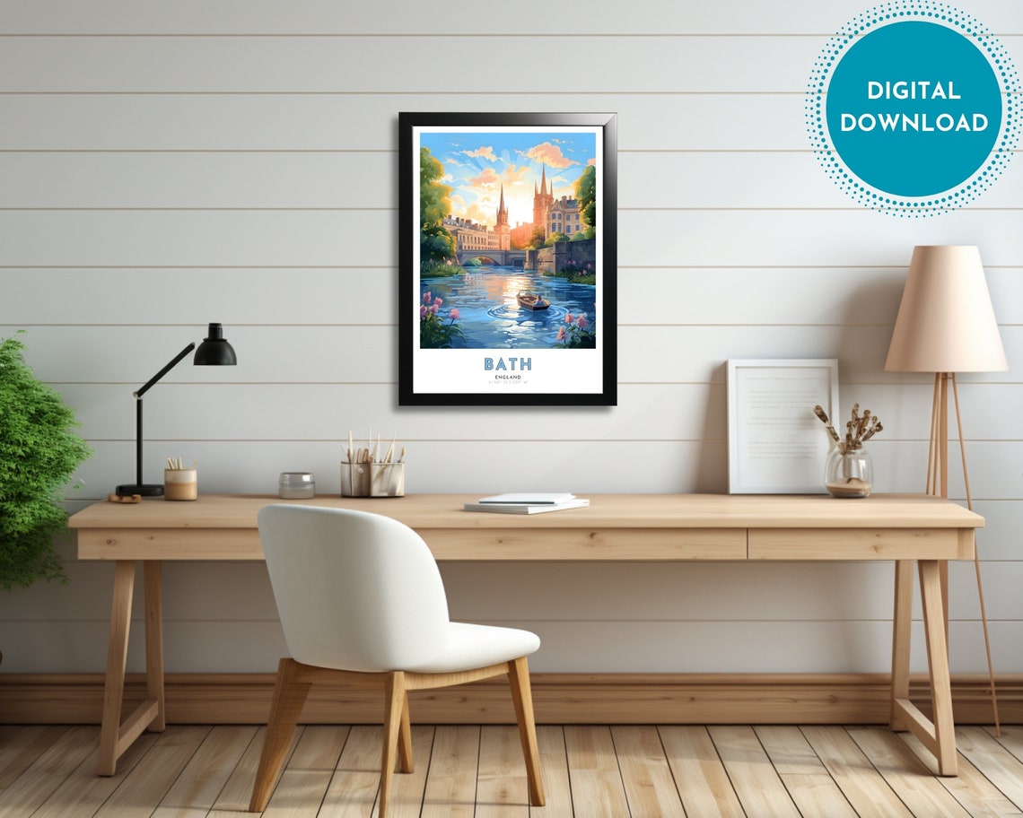 Bath England Riverside Sunset Church Spires Historic City Poster - Image 2