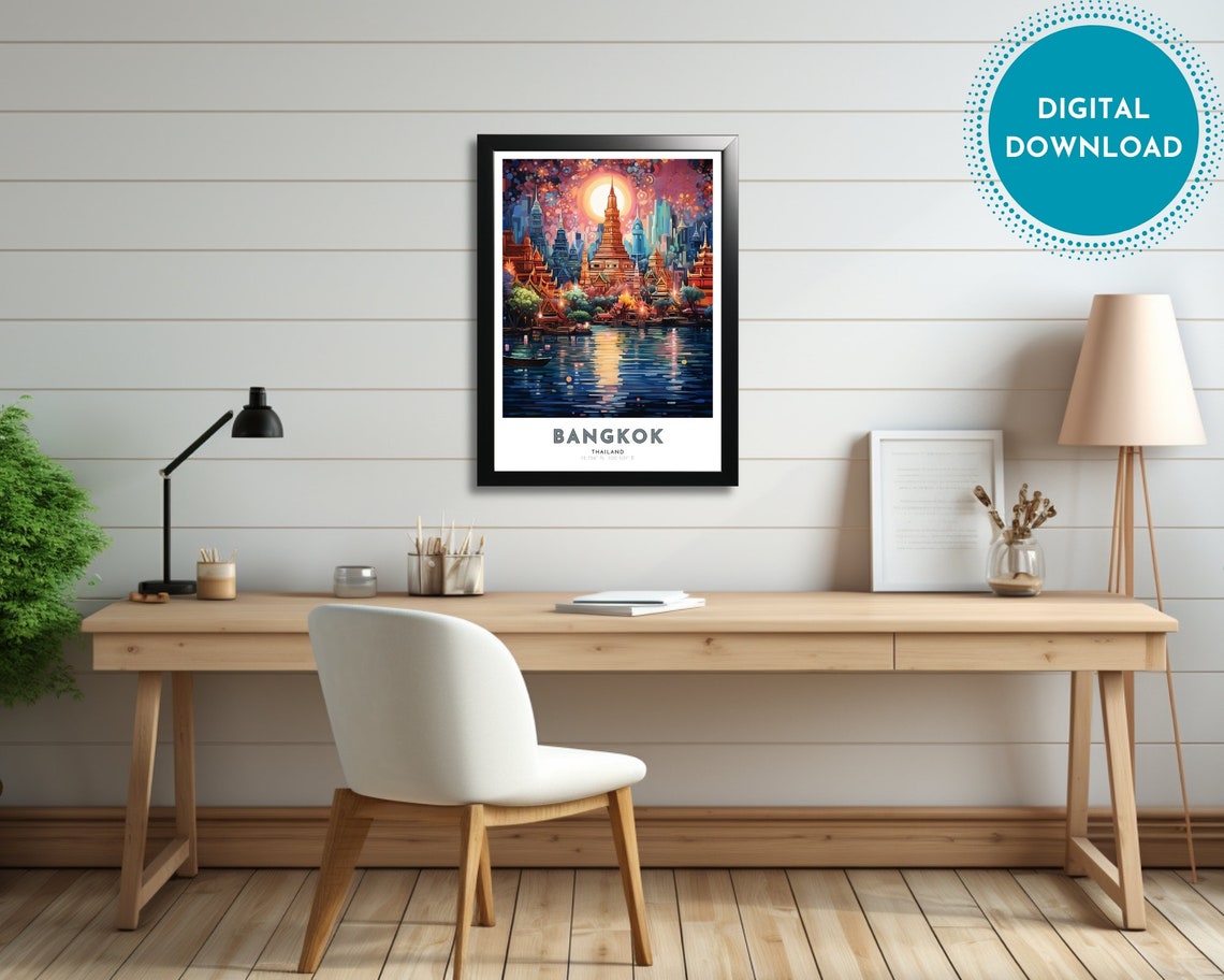 Bangkok Travel Poster Of Thailand Art Nouveau Gift For Lovers Of Bangkok Thailand Wall Art Decor Of Bangkok Painting - Image 2