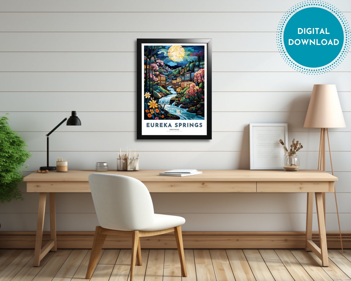 Eureka Springs Arkansas Waterfall River Floral Moon Travel Poster - Image 3