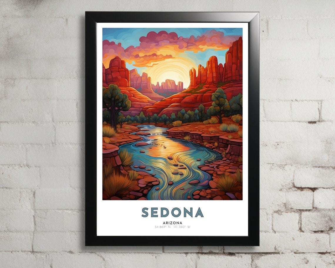 Sedona Arizona Art Nouveau Travel Poster Sedona Print Sedona Wall Art Sedona Painting Sedona Gift Arizona Print Art