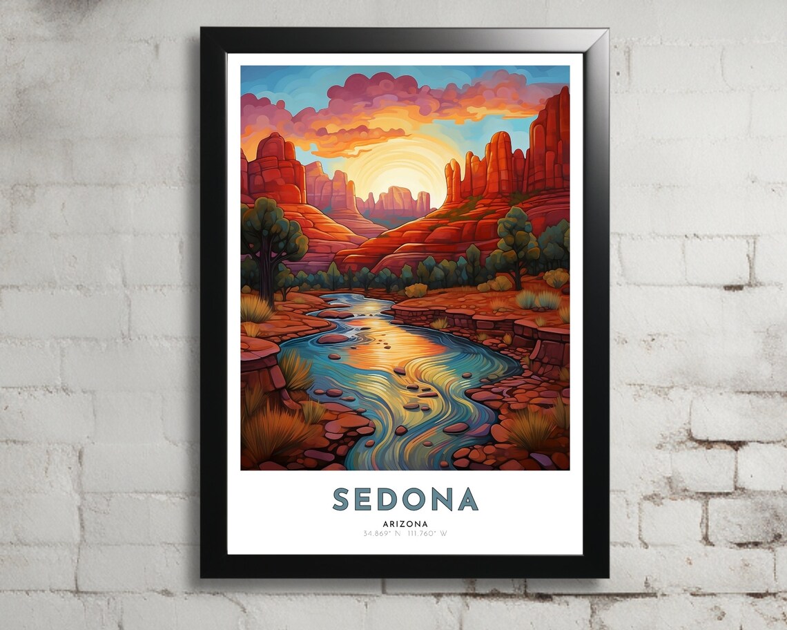 Sedona Arizona Red Rock Canyon Creek Sunset Desert Oasis Poster
