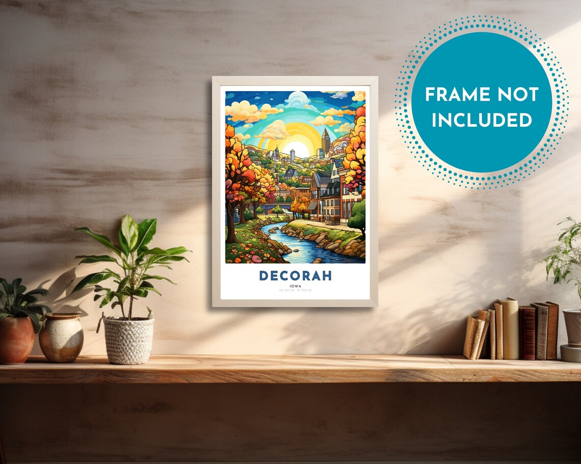 Decorah Iowa Creek Valley Autumn Town Art Nouveau Travel Poster - Image 2