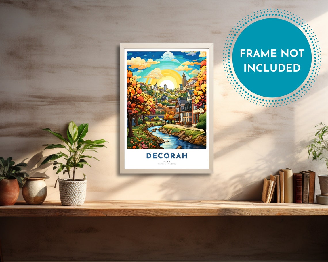 Decorah Travel Poster Of Iowa Art Nouveau Gift For Lovers Of Decorah Iowa Wall Art Decor Print Of Driftless Plains Painting - Image 2