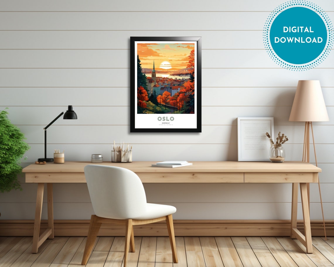Oslo Travel Poster Of Norway Art Nouveau Gift For Lovers Of Oslo Norway Wall Art Decor Of Oslo Painting - Image 2