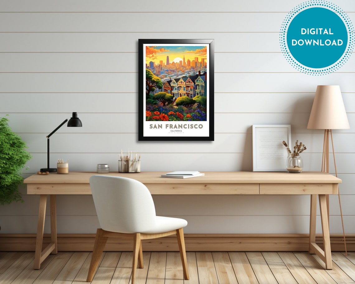 San Francisco Painted Ladies Victorian Skyline Sunset Art Poster - Image 2