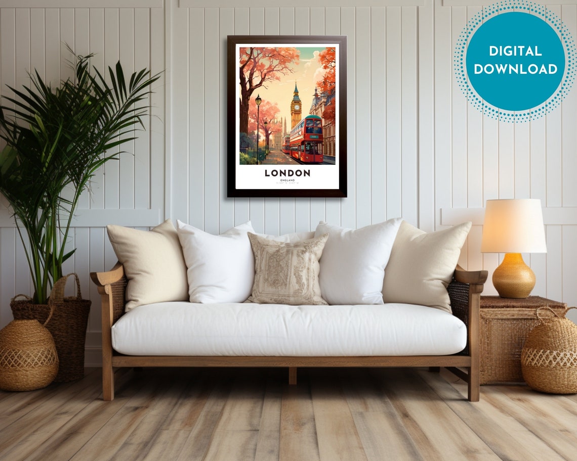 London Travel Poster Of England Art Nouveau Gift For Lovers Of London England Wall Art Decor Of Uk Painting - Image 3