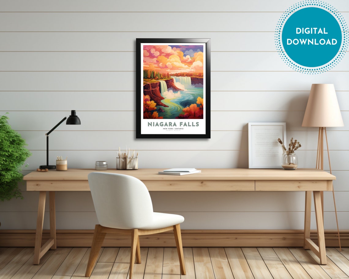 Niagara Falls Travel Poster Of New York Art Nouveau Gift For Lover Of Niagara Falls Wall Art Decor Of Canada Painting - Image 3