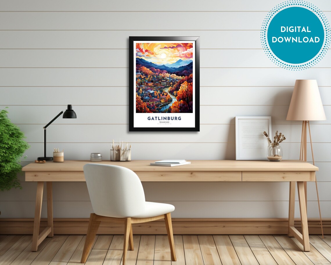 Gatlinburg Tennessee Smoky Mountains Autumn Town Travel Poster - Image 3