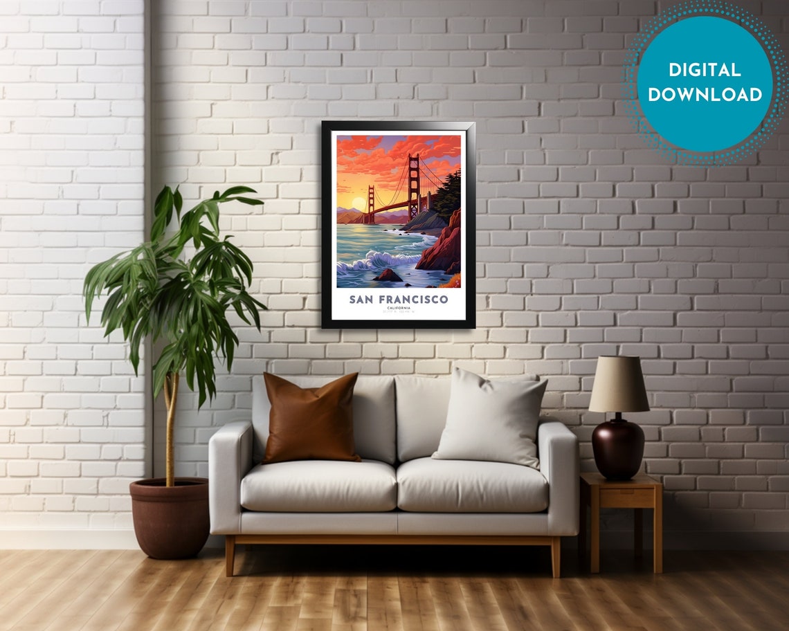 San Francisco Travel Poster Of California Art Nouveau Gift For Lovers Of California Wall Art Decor Of San Fran Painting - Image 4