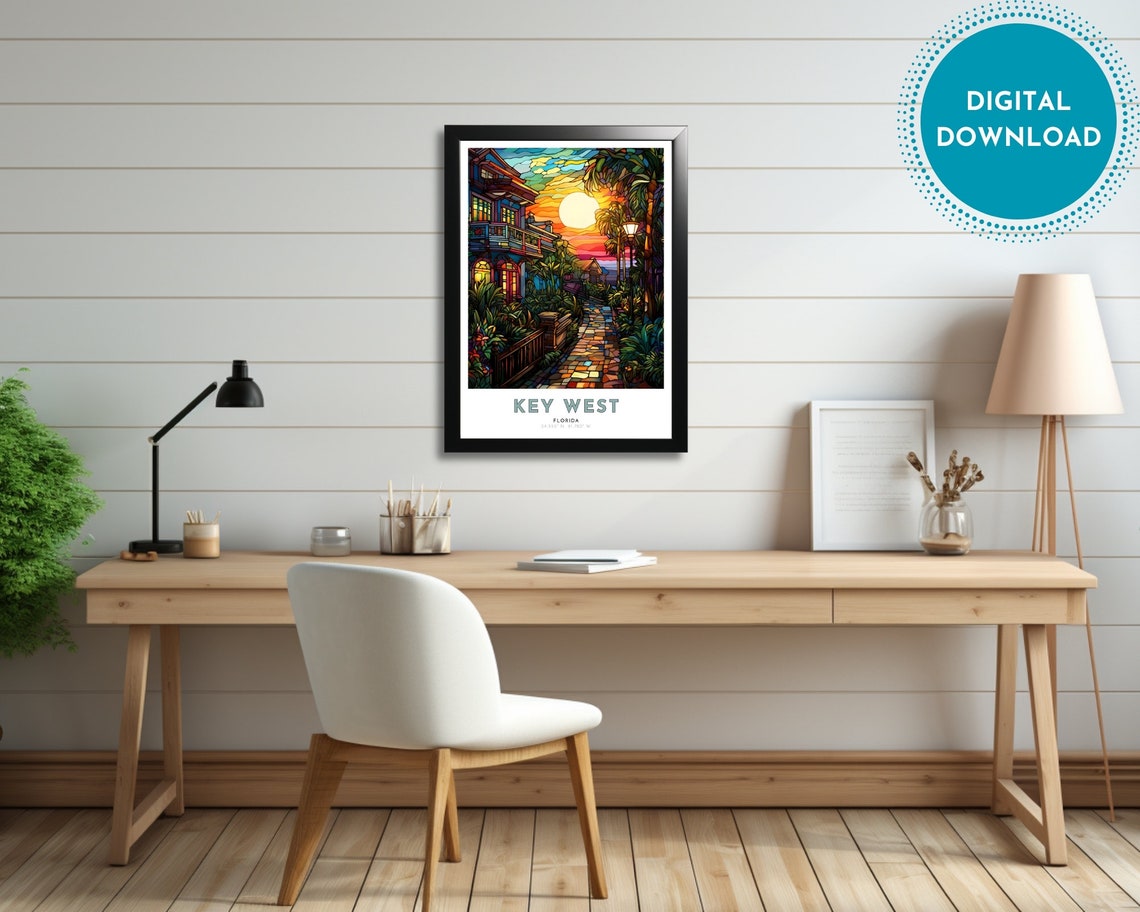 Key West Travel Poster Of Florida Art Nouveau Gift For Lovers Of Key West Florida Wall Art Decor Of Key West Painting - Image 2