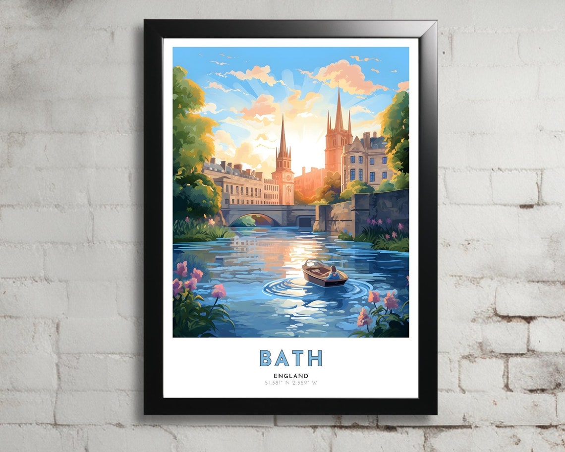 Bath England River Sunset Rowboat Bridge Spires Golden Poster