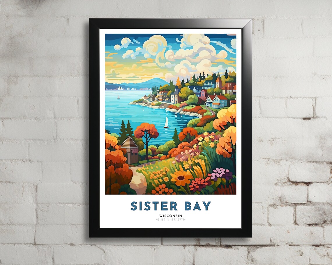 Sister Bay Wisconsin Bayside Cottages Wildflowers Lake Travel Poster