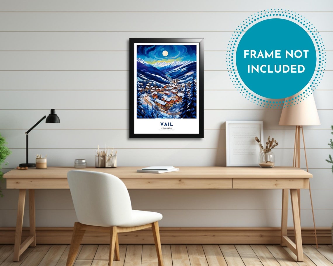 Vail Colorado Moonlit Snow Valley Alpine Village Travel Poster - Image 4