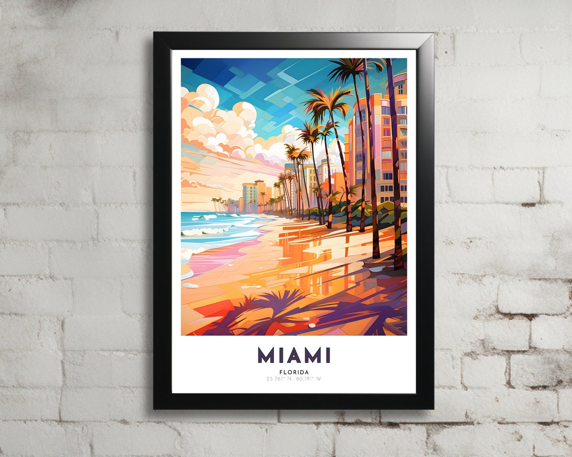 Miami Travel Poster Of Florida Art Nouveau Gift For Lovers Of Miami Florida Wall Art Decor Of Miami Painting