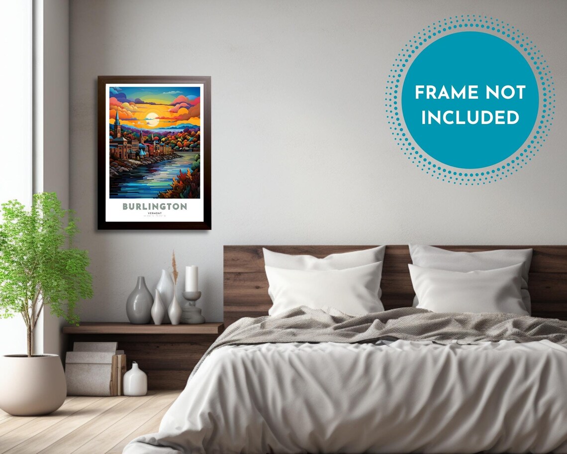Burlington Vermont Lakeside Town Autumn Sunset Travel Poster - Image 4