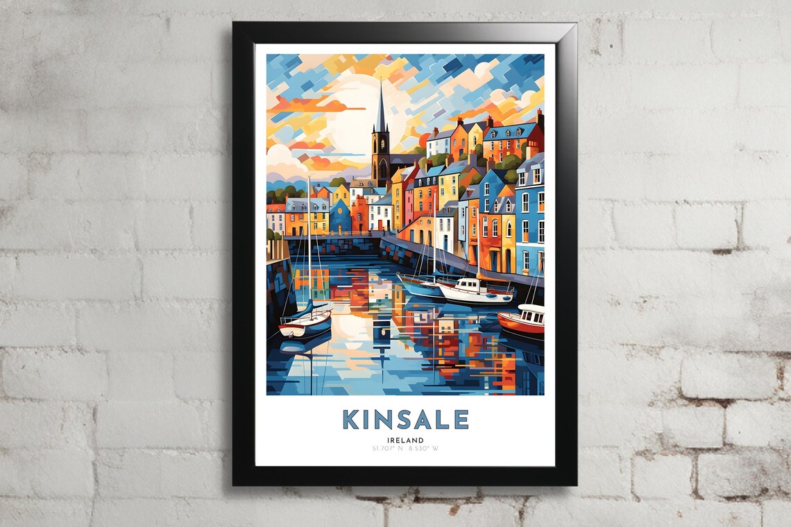 Kinsale Ireland Colorful Harbor Sailboats Coastal Town Poster