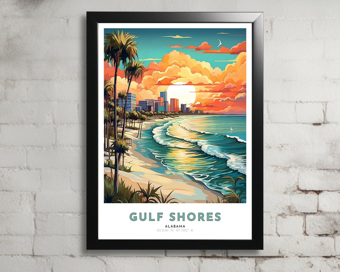 Gulf Shores Alabama Art Nouveau Travel Poster Gulf Shores Print Gulf Shores Art Gulf Shores Painting Gulf Shores Gift Alabama Print