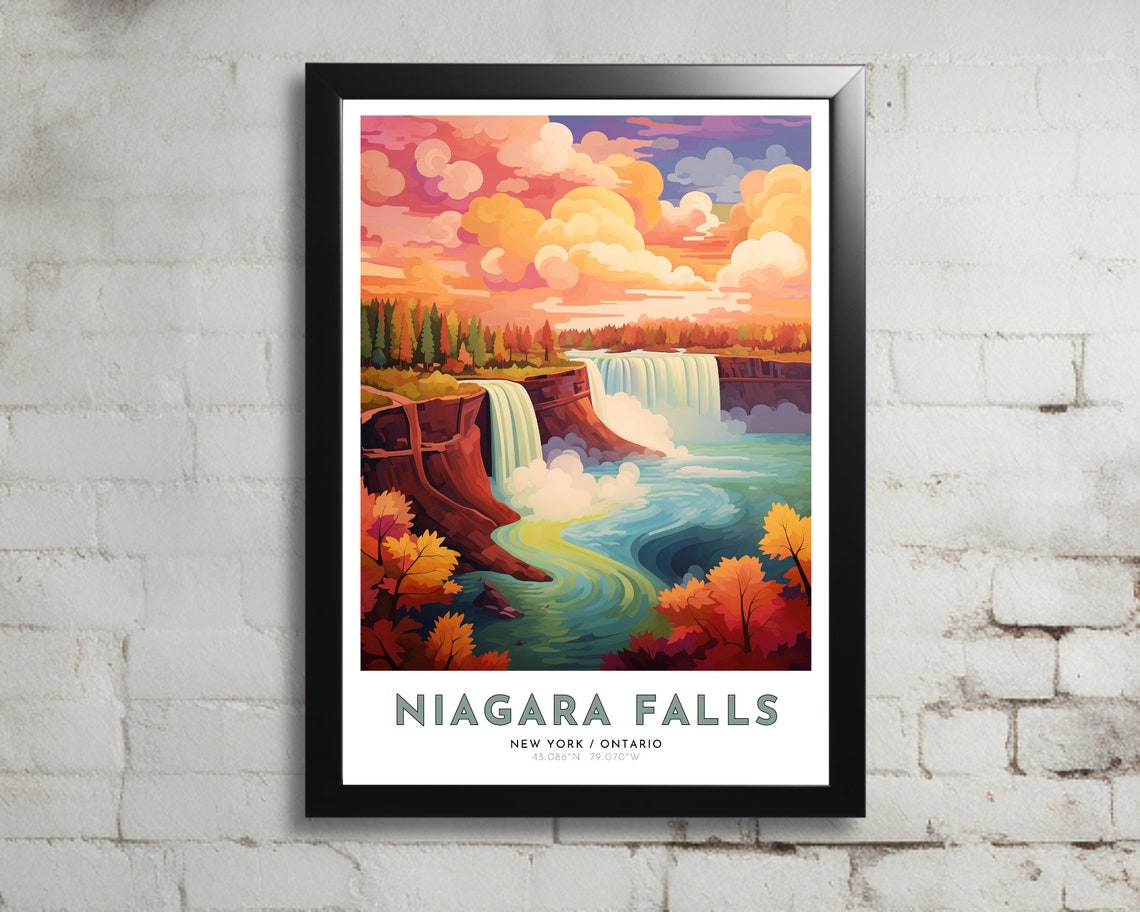 Niagara Falls Travel Poster Of New York Art Nouveau Gift For Lover Of Niagara Falls Wall Art Decor Of Canada Painting