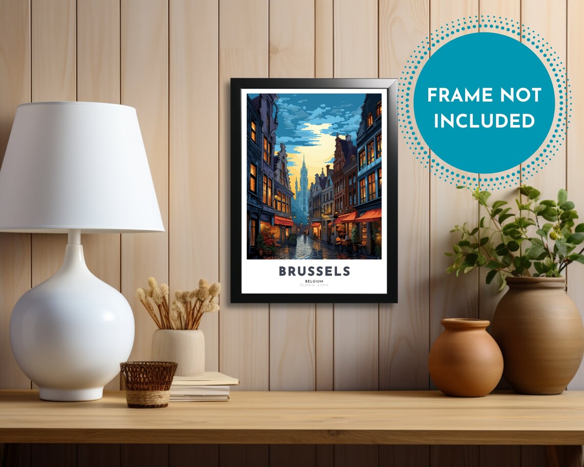 Brussels Belgium Old Town Street At Dusk Vintage Travel Poster - Image 2