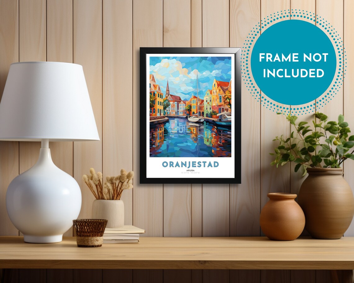 Oranjestad Aruba Colorful Canal Harbor Waterfront Art Poster - Image 3