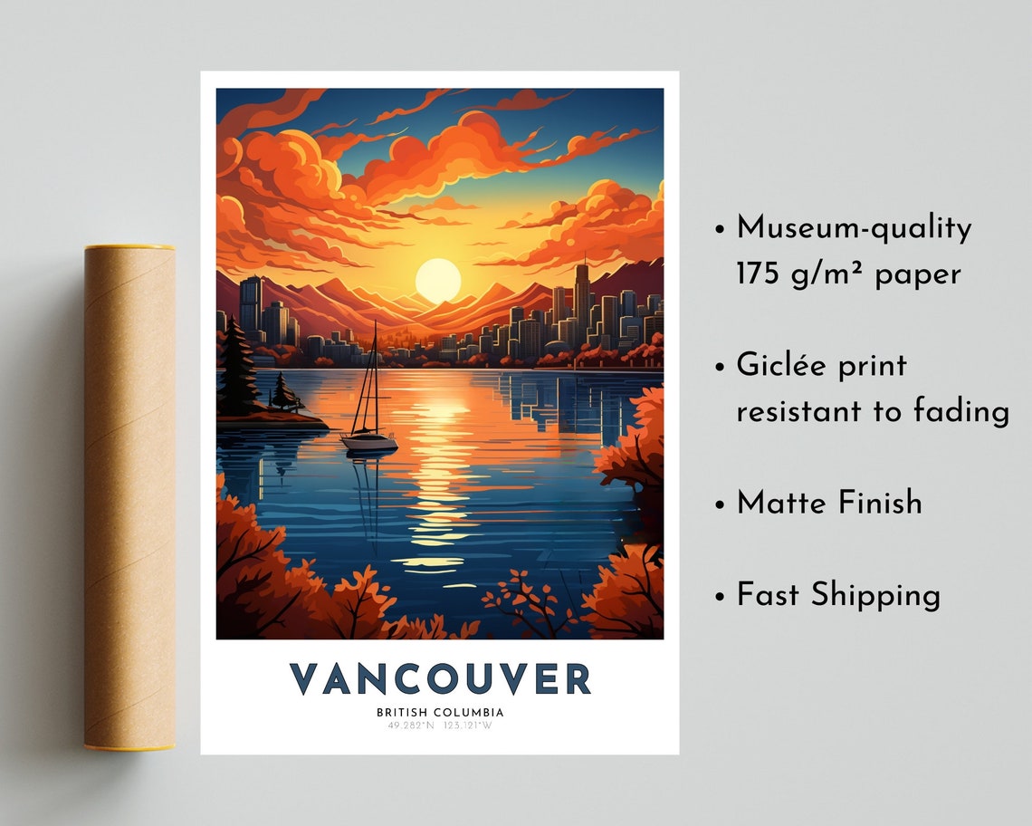 Vancouver Canada British Columbia Sunset Harbor View Art Poster - Image 5