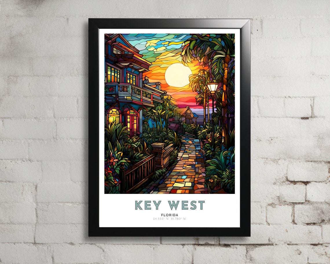 Key West Travel Poster Of Florida Art Nouveau Gift For Lovers Of Key West Florida Wall Art Decor Of Key West Painting