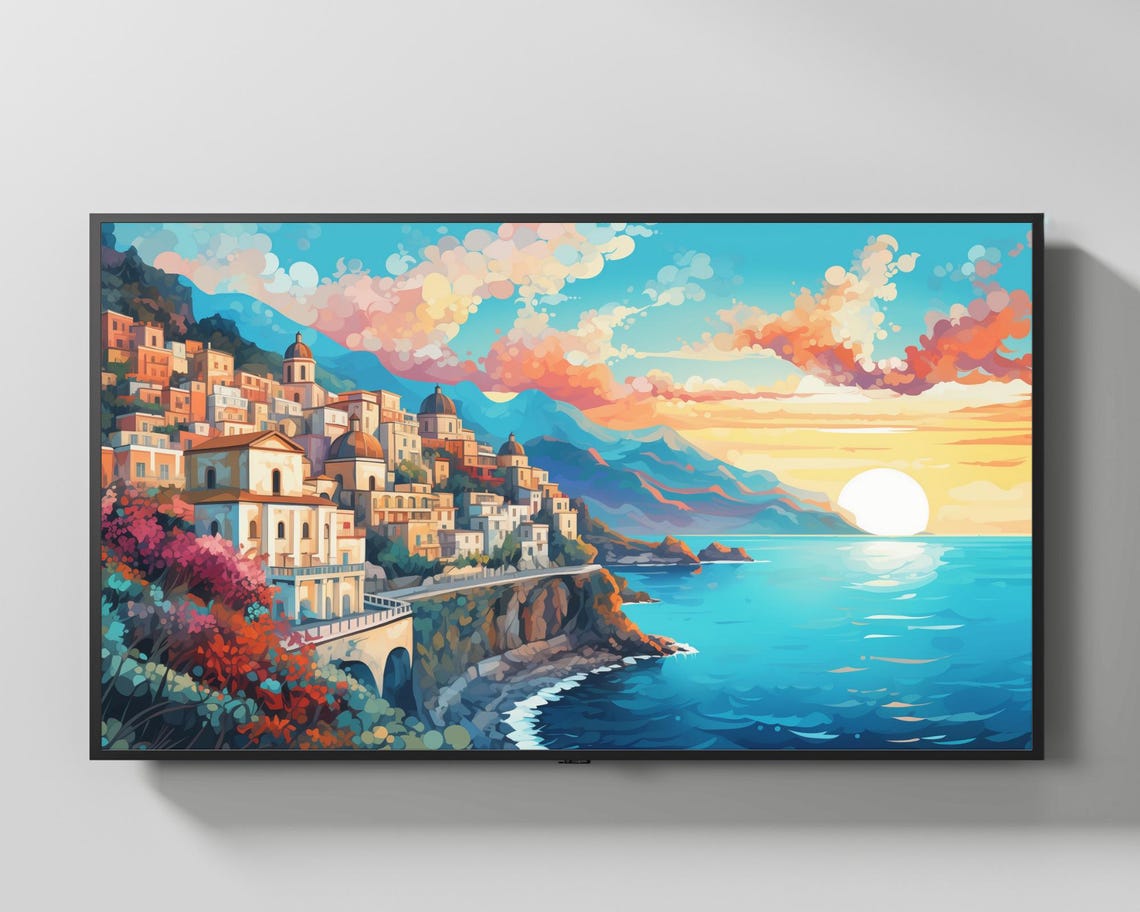 Amalfi Coast Frame Tv Art Of Italy Art For Travel Lover Of Campania Mediterranean Tv Frame Art Italy Oil Painting Screensaver