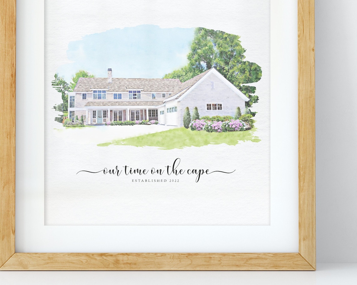 Custom House Portrait Watercolor Art Print, Housewarming