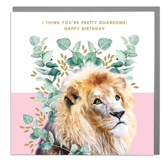 Lion Birthday Card, Festive Wild Animal