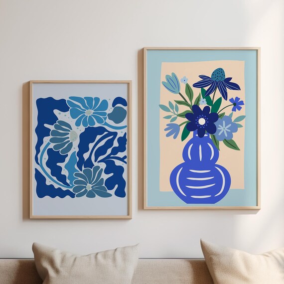 Blue Flower Wall Art Floral Print Set Henri Matisse Print Set Flower Poster Set Matisse Print Art