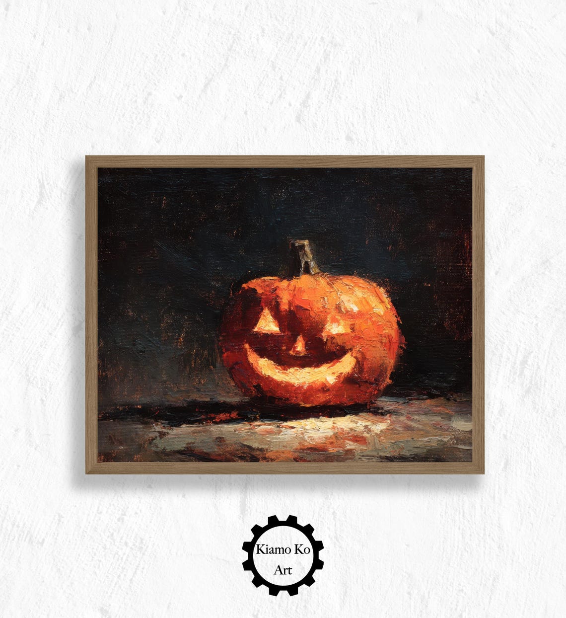 Glowing Jack O Lantern on a Dark Background Halloween Night Art Poster