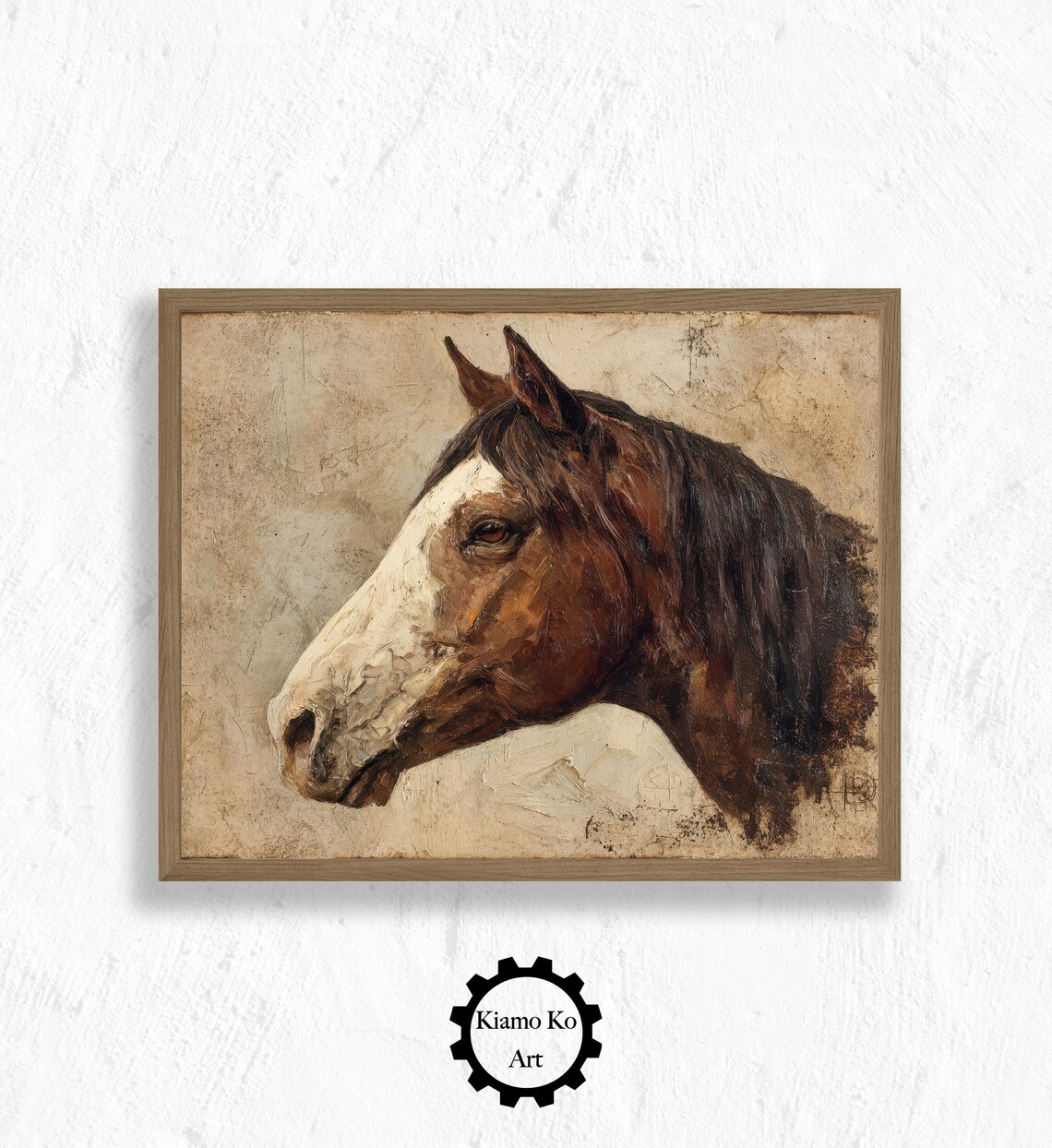 Pinto Horse Head Profile Vintage Equestrian Oil Painting Poster
