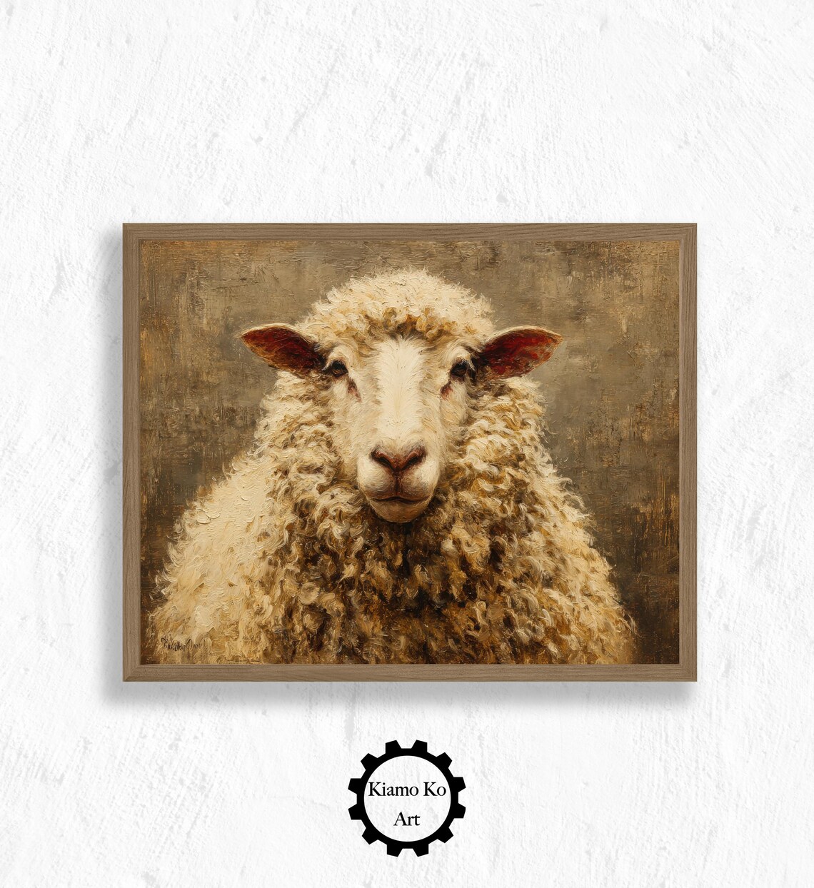 Woolly Sheep Portrait Vintage Farm Animal Oil Painting Poster